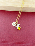 Gold Banana Charm Necklace, Initial Charm