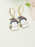 Halloween Earrings, Gold Cute Ghost Witch Hat Broom, Earrings, N3688