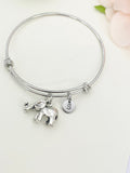 Best Christmas Gifts for Mom Aunt Sister, Silver Elephant Bracelet, Personalized Customized Monogram Jewelry, N1098