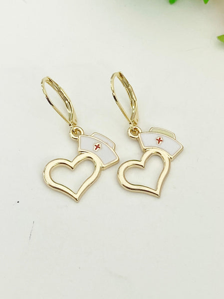 Gold Heart Nurse Cap Earrings, Best Christmas Gift for Medical School Doctor Nurse Student Gifts, N1502A