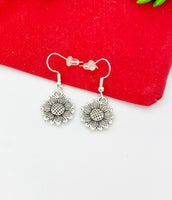 Silver Sunflower Charm Earrings Best Seller Christmas Gifts, Hypoallergenic Earrings, N1900A