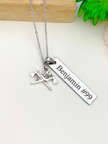 Silver Firefighter Axe Necklace Name, Tag, Badge Number, Best Seller Christmas Gifts for Firefighter, D052