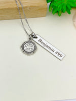 Silver Firefighter Necklace Name, Tag, Badge Number, Best Seller Christmas Gifts for Firefighter, D053