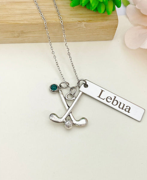 Silver Golf Ball Golf Club Necklace Name, Tag, Badge, Number, Best Seller Christmas Gifts for Golf Coach Team, D060A