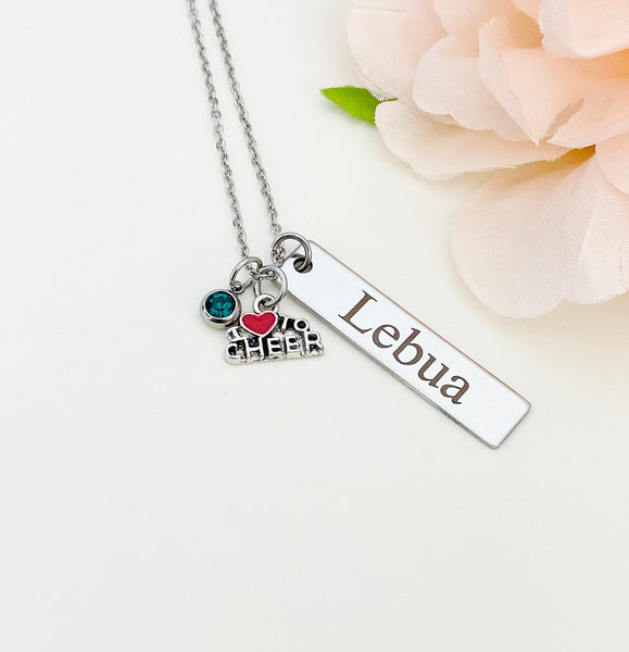 Silver I Heart to Cheer Necklace Name, Tag, Badge, Number, Best Seller Christmas Gifts for Cheer Coach Team, D064