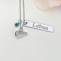 Silver Megaphone Cheerleader Necklace Name, Tag, Badge, Number, Best Seller Christmas Gifts for Cheer Coach Team, D065