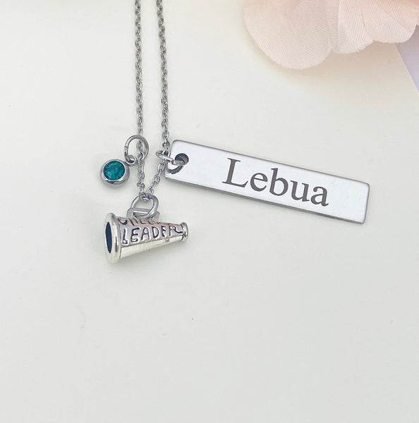 Silver Megaphone Cheerleader Necklace Name, Tag, Badge, Number, Best Seller Christmas Gifts for Cheer Coach Team, D065