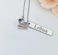 Silver Megaphone Cheerleader Necklace Name, Tag, Badge, Number, Best Seller Christmas Gifts for Cheer Coach Team, D065