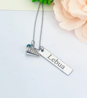 Silver Megaphone Cheerleader Necklace Name, Tag, Badge, Number, Best Seller Christmas Gifts for Cheer Coach Team, D065