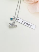 Silver Megaphone Cheerleader Necklace Name, Tag, Badge, Number, Best Seller Christmas Gifts for Cheer Coach Team, D065
