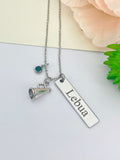 Silver Megaphone Cheerleader Necklace Name, Tag, Badge, Number, Best Seller Christmas Gifts for Cheer Coach Team, D066