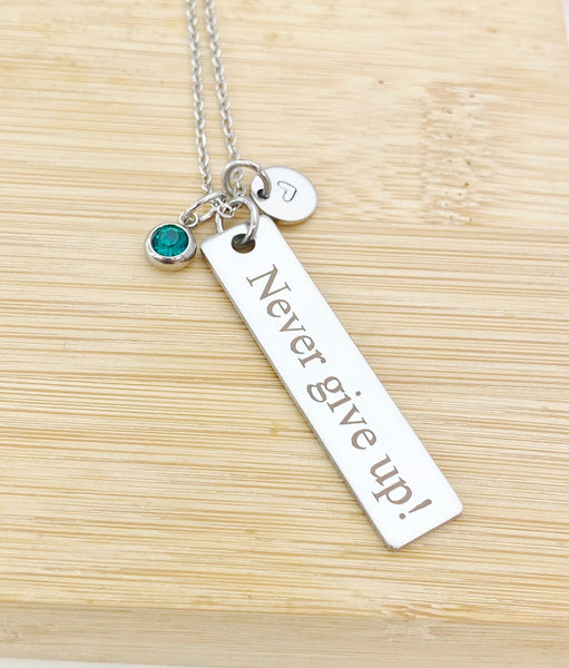 Stainless Steel Never Give Up Necklace Name, Tag, Badge, Number, Best Seller Christmas Gifts for School Sport Team, D070