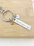 Stainless Steel Never Give Up Keychain Name, Tag, Badge, Number, Best Seller Graduations Gifts, D070A