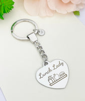 Stainless Steel Lunch Lady Heart Keychain Lunch Lady Gifts, Best Seller Christmas Gifts for School Lunch Lady, D074