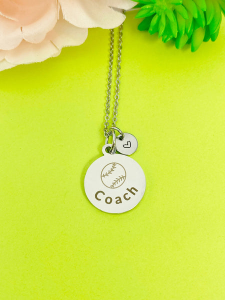 Silver Baseball Coach Necklace, Best Christmas Gifts for Baseball Coach, Personalized Customized Monogram Jewelry, D148