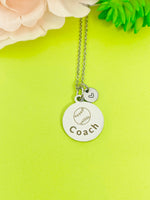 Silver Baseball Coach Necklace, Best Christmas Gifts for Baseball Coach, Personalized Customized Monogram Jewelry, D148