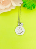 Silver Baseball Coach Necklace, Best Christmas Gifts for Baseball Coach, Personalized Customized Monogram Jewelry, D148
