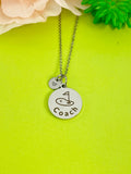 Silver Golf Coach Necklace, Best Christmas Gifts for Golf Coach, Personalized Customized Monogram Jewelry, D152