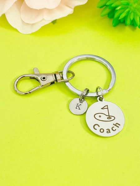 Silver Golf Coach Keychain Best Christmas Gifts for Golf Coach Team, Personalized Customized Monogram Jewelry, D154