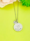 Silver Whistle Coach Necklace, Best Christmas Gifts for Coach, Personalized Customized Monogram Jewelry, D157