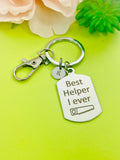 Silver Best Helper Keychain, Personalized Customized Monogram Jewelry, D161