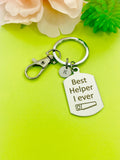 Silver Best Helper Keychain, Personalized Customized Monogram Jewelry, D161