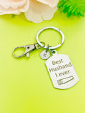 Personalized Husband Keychain, Engraved Stainless Steel, Initial Charm