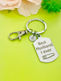 Personalized Husband Keychain, Engraved Stainless Steel, Initial Charm