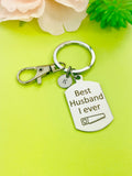 Personalized Husband Keychain, Engraved Stainless Steel, Initial Charm