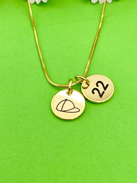 Gold Baseball Cap Necklace Bracelet Keychain Optional, Best Christmas Gifts, Personalized Customized Monogram Jewelry, D217