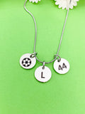 Silver Soccer Necklace Bracelet Keychain Optional Best Christmas Gifts, Personalized Customized Monogram Jewelry D222