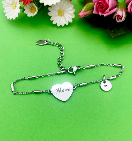 Mom Gifts, Mom Bracelet, Stainless Steel Heart Bracelet, Mom Jewelry, Mother's Day Gift, Mother Daughter Gift, D256