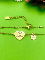 Gold Godmother Bracelet, Heart, Godmother Jewelry, Mother's Day Gift, Godmother Goddaughter Gift, Godmother Gift, D259