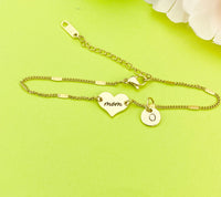 Best Christmas Gift for Mom, Gold Mom Heart Bracelet, Danity Bracelet Gifts, D136