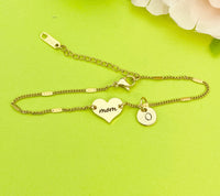 Best Christmas Gift for Mom, Gold Mom Heart Bracelet, Danity Bracelet Gifts, D136