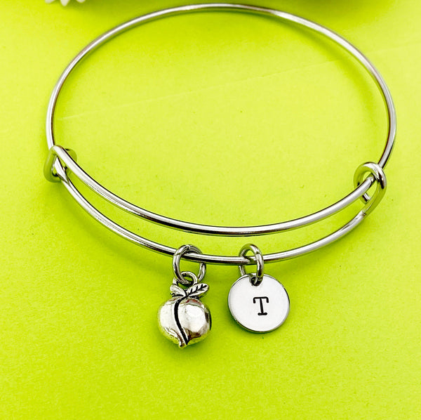 Silver Peach Charm Bracelet, Personalized Gift, N123A
