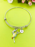 Ballet Charm Bangle Bracelet, Initial, Rhinestone Dancer