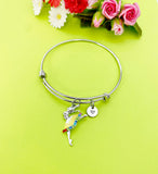 Ballet Charm Bangle Bracelet, Initial, Rhinestone Dancer