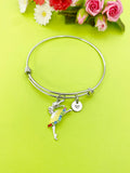 Ballet Charm Bangle Bracelet, Initial, Rhinestone Dancer