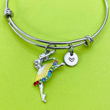 Ballet Charm Bangle Bracelet, Initial, Rhinestone Dancer