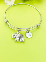 Silver Elephant Charm Bracelet, Personalized Customized Monogram Jewelry, N1114