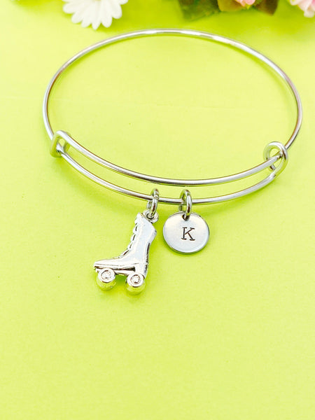 Silver Skate Charm Bracelet, Personalized Customized Monogram Jewelry, N4959A