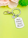 Engraved Stainless Steel Keychain, Best Father I Ever Saw, Initial Charm