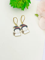 Halloween Earrings, Gold Cute Ghost Witch Hat Broom, Earrings, N3688