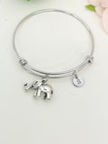 Best Christmas Gifts for Mom Aunt Sister, Silver Elephant Bracelet, Personalized Customized Monogram Jewelry, N1098