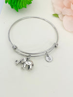 Best Christmas Gifts for Mom Aunt Sister, Silver Elephant Bracelet, Personalized Customized Monogram Jewelry, N1098