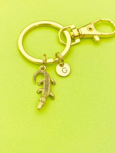 Gold or Silver Alligator Keychain, Finish Option, Personalized Customized Jewelry, Best Christmas Gift for Dad, N1892B