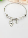 Silver Hand Heart Bracelet, Best Christmas Gift for Nurse Doctor Medical, Personalized Customized Monogram Jewelry, N5401