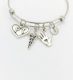 Silver PT Caduceus Hand Heart Bracelet, Best Christmas Gift for Nurse Doctor Medical School Student, Personalized, N5401A