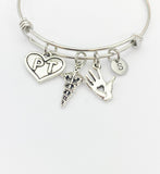 Silver PT Caduceus Hand Heart Bracelet, Best Christmas Gift for Nurse Doctor Medical School Student, Personalized, N5401A